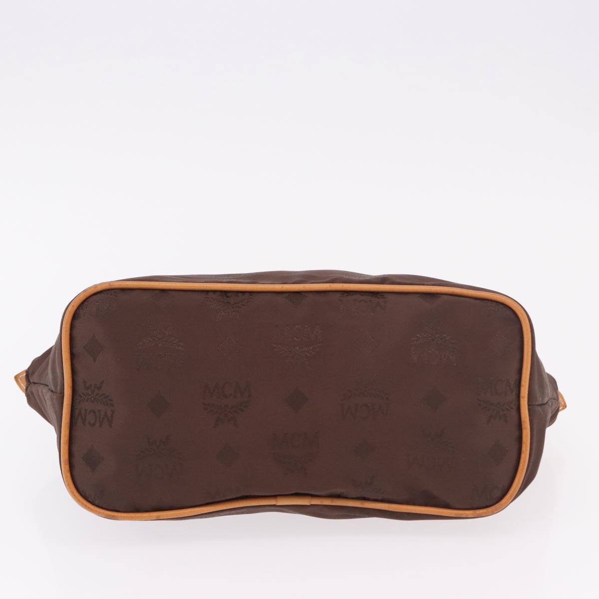 MCM Vicetos Logogram Hand Bag Nylon Brown Gold Auth bs35982A