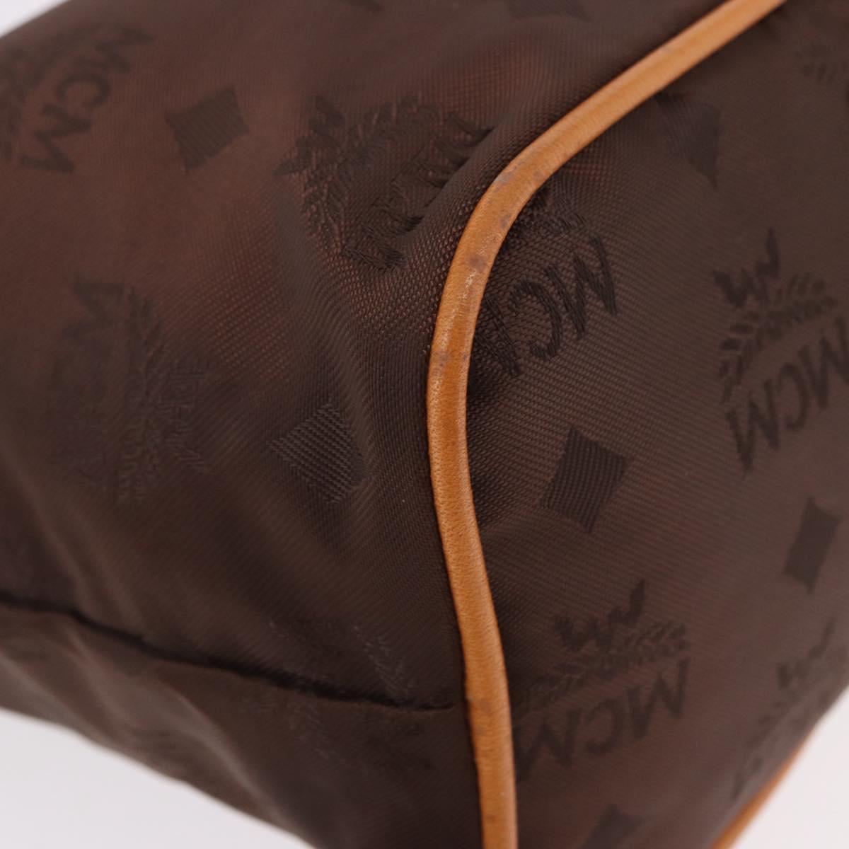 MCM Vicetos Logogram Hand Bag Nylon Brown Gold Auth bs35982A