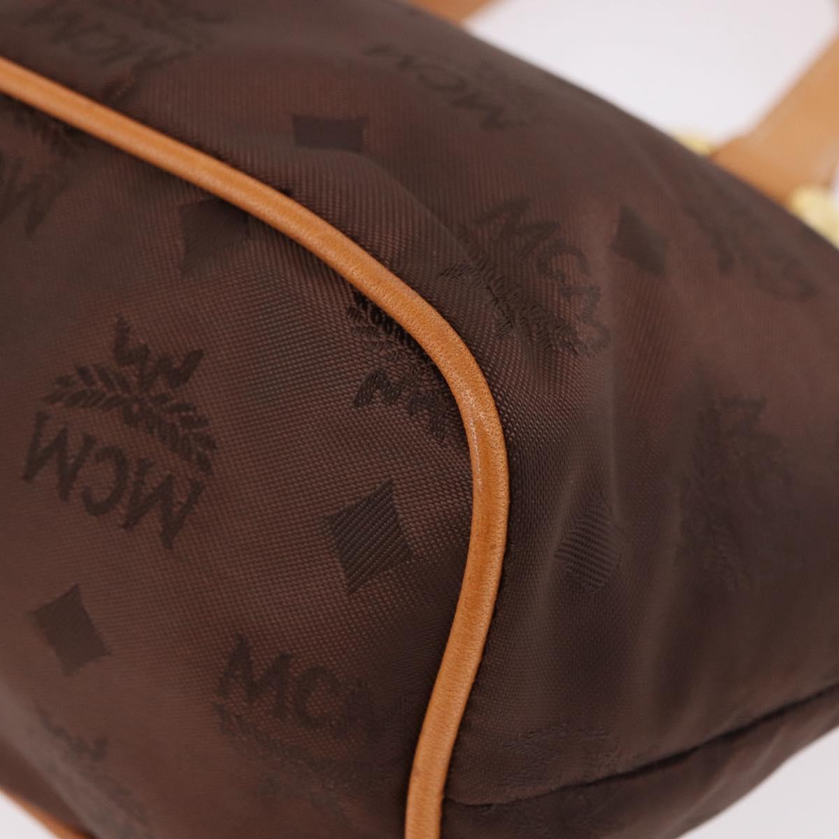 MCM Vicetos Logogram Hand Bag Nylon Brown Gold Auth bs35982A
