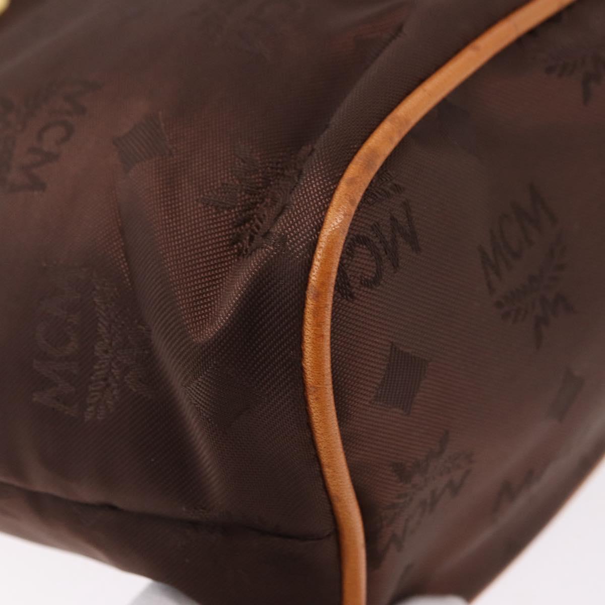 MCM Vicetos Logogram Hand Bag Nylon Brown Gold Auth bs35982A