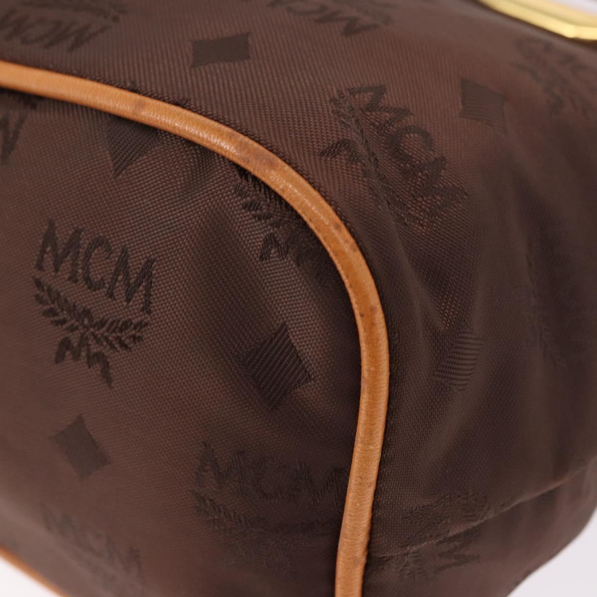 MCM Vicetos Logogram Hand Bag Nylon Brown Gold Auth bs35982A