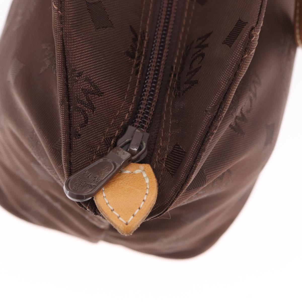 MCM Vicetos Logogram Hand Bag Nylon Brown Gold Auth bs35982A