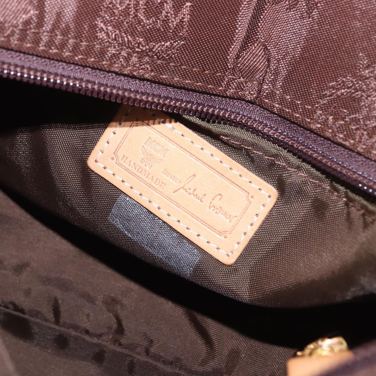 MCM Vicetos Logogram Hand Bag Nylon Brown Gold Auth bs35982A