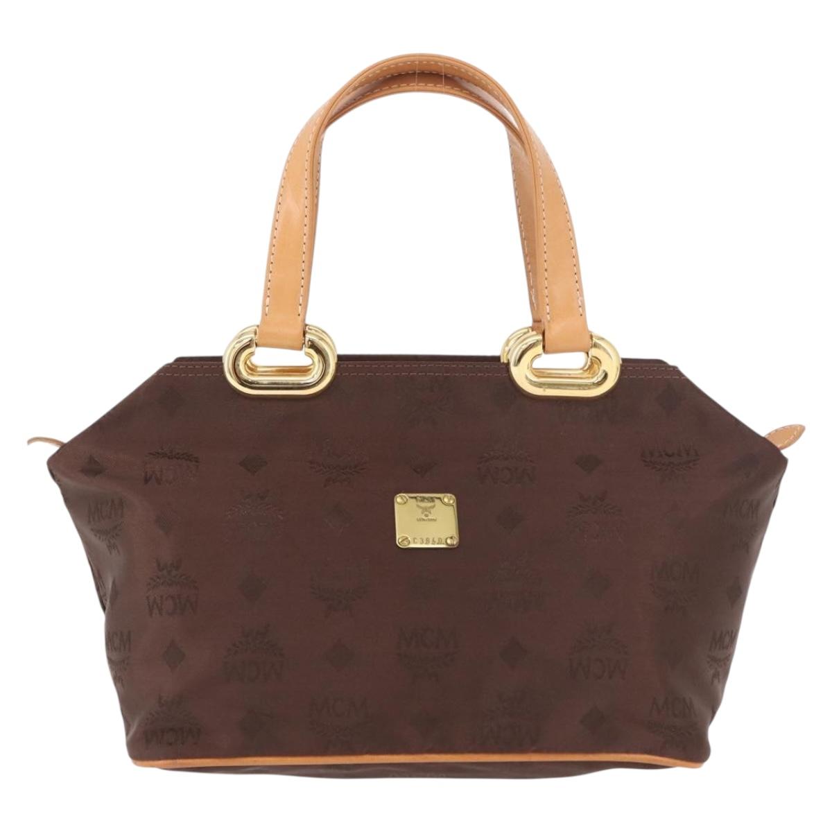 MCM Vicetos Logogram Hand Bag Nylon Brown Gold Auth bs35982A