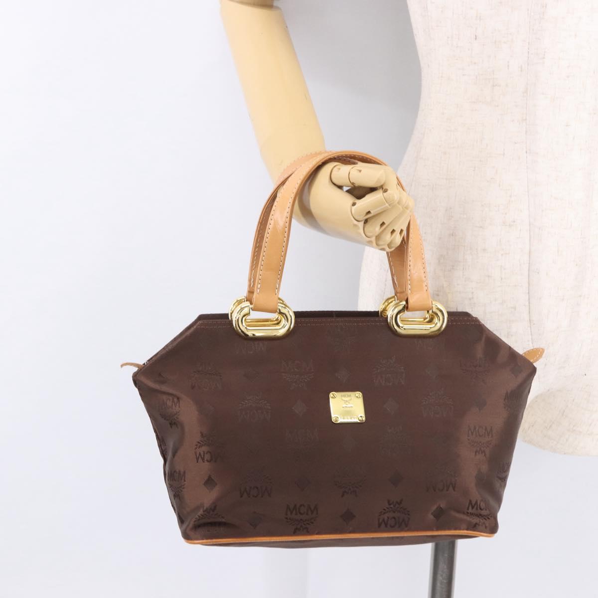 MCM Vicetos Logogram Hand Bag Nylon Brown Gold Auth bs35982A