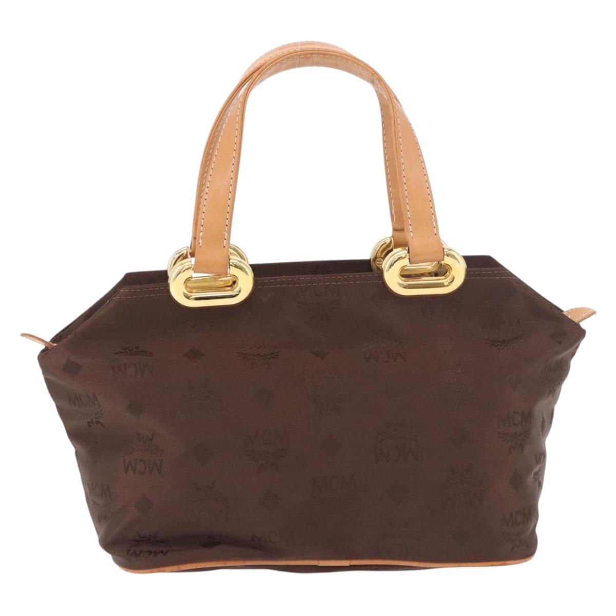 MCM Vicetos Logogram Hand Bag Nylon Brown Gold Auth bs35982A