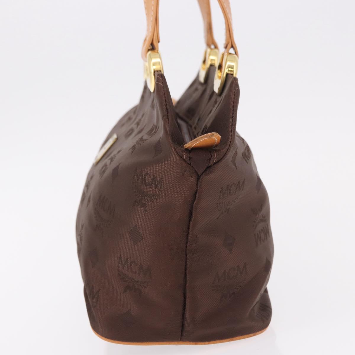 MCM Vicetos Logogram Hand Bag Nylon Brown Gold Auth bs35982A