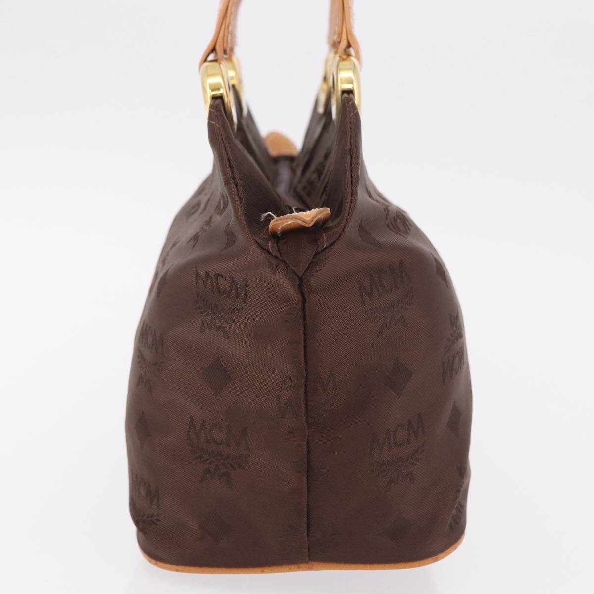 MCM Vicetos Logogram Hand Bag Nylon Brown Gold Auth bs35982A