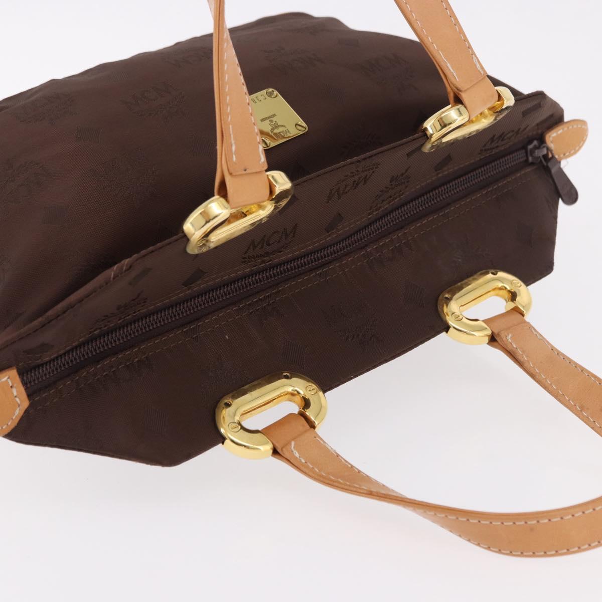 MCM Vicetos Logogram Hand Bag Nylon Brown Gold Auth bs35982A