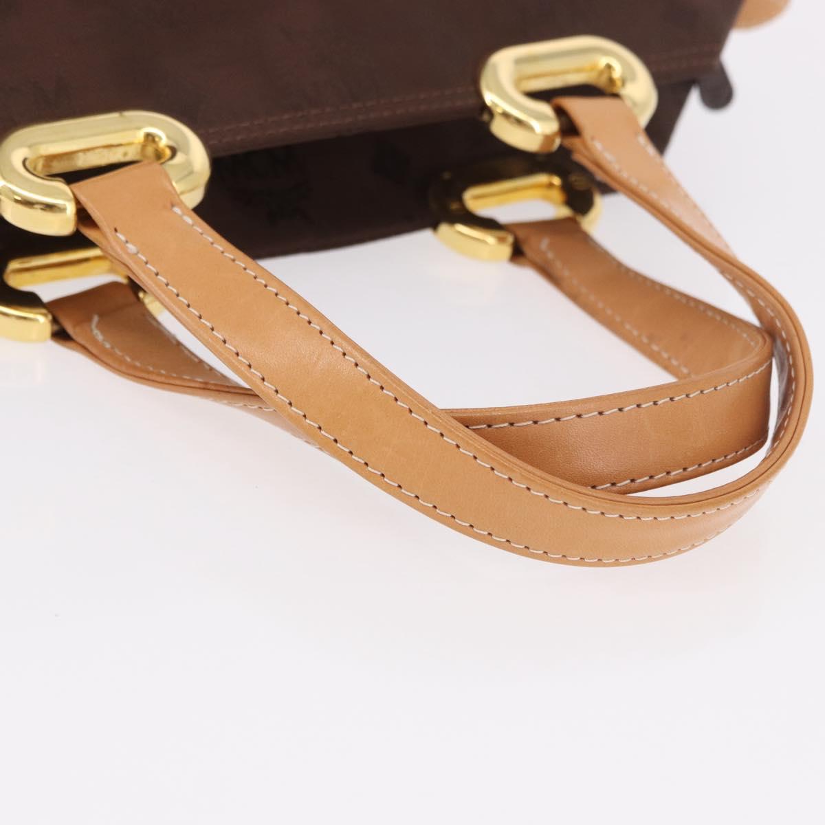 MCM Vicetos Logogram Hand Bag Nylon Brown Gold Auth bs35982A