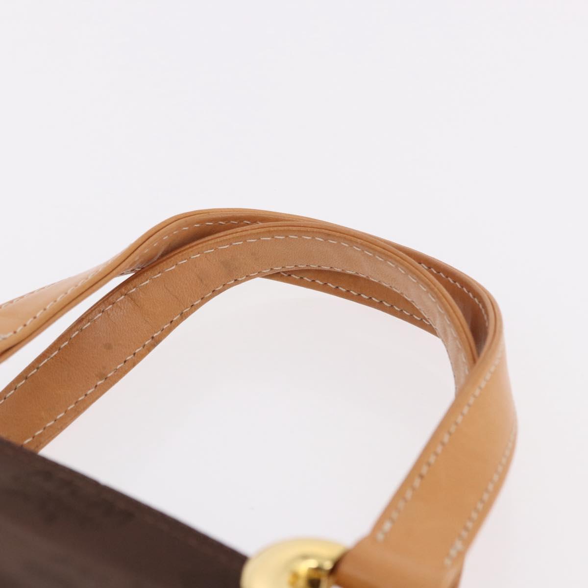 MCM Vicetos Logogram Hand Bag Nylon Brown Gold Auth bs35982A