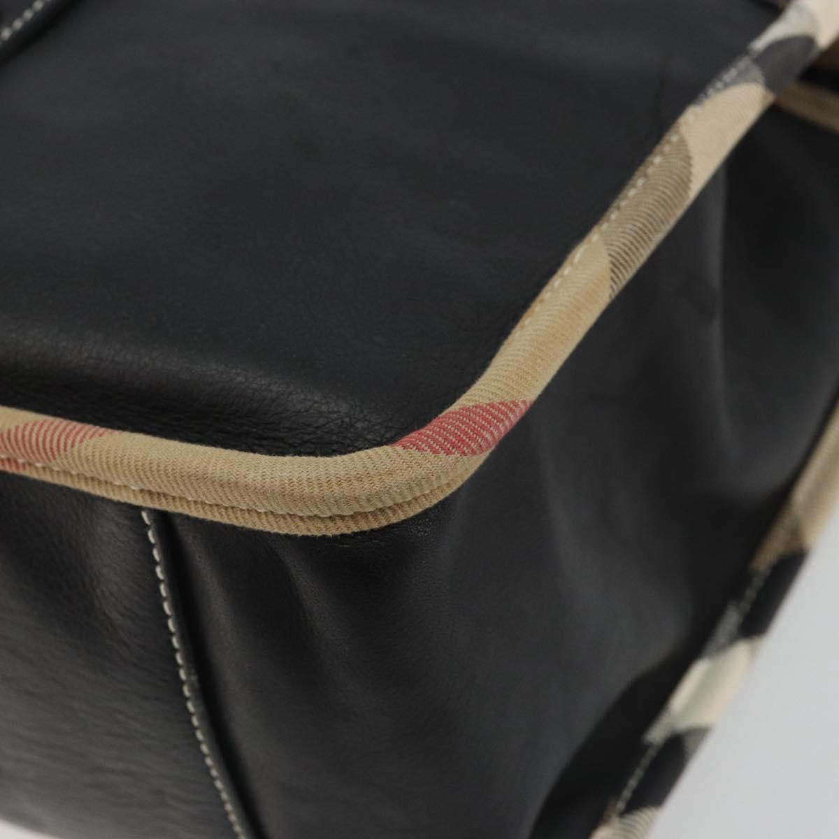 BURBERRY Nova Check Shoulder Bag Leather Canvas Beige Black Auth bs35984A