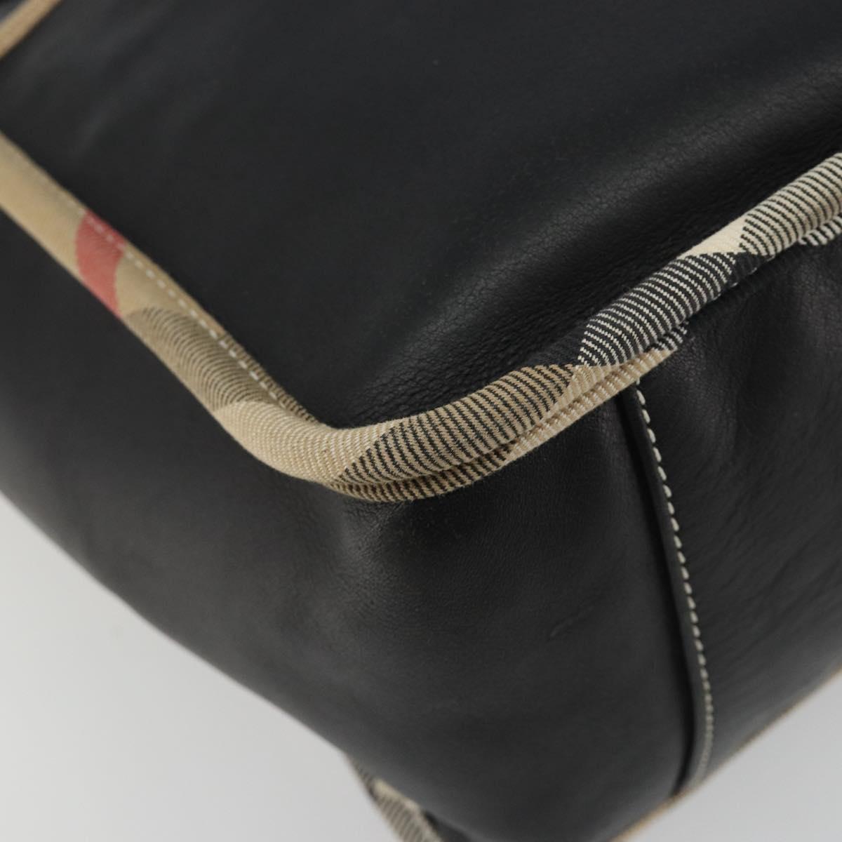 BURBERRY Nova Check Shoulder Bag Leather Canvas Beige Black Auth bs35984A