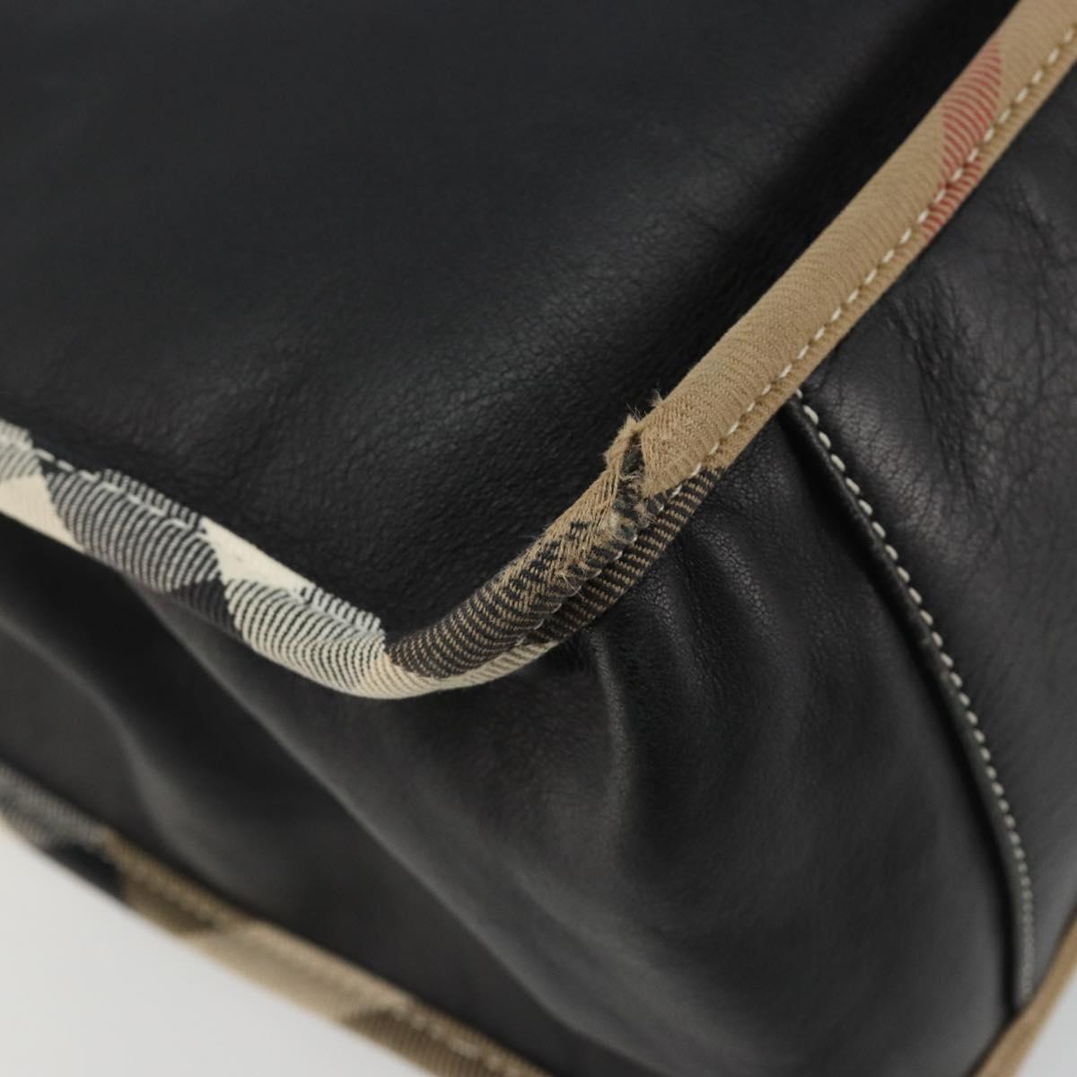 BURBERRY Nova Check Shoulder Bag Leather Canvas Beige Black Auth bs35984A