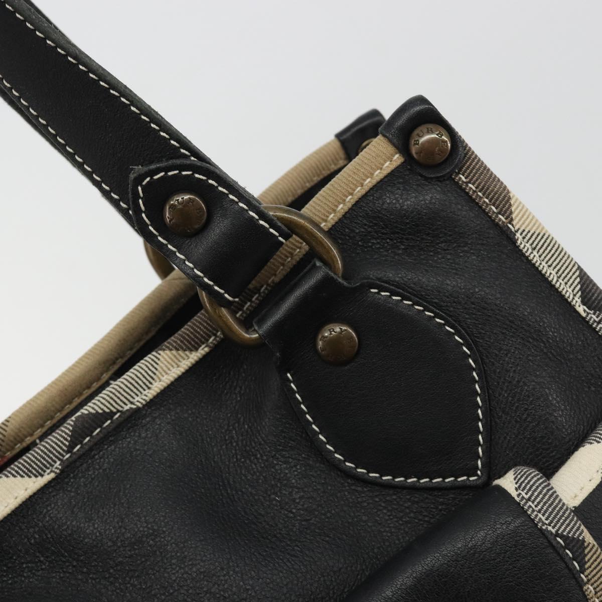 BURBERRY Nova Check Shoulder Bag Leather Canvas Beige Black Auth bs35984A