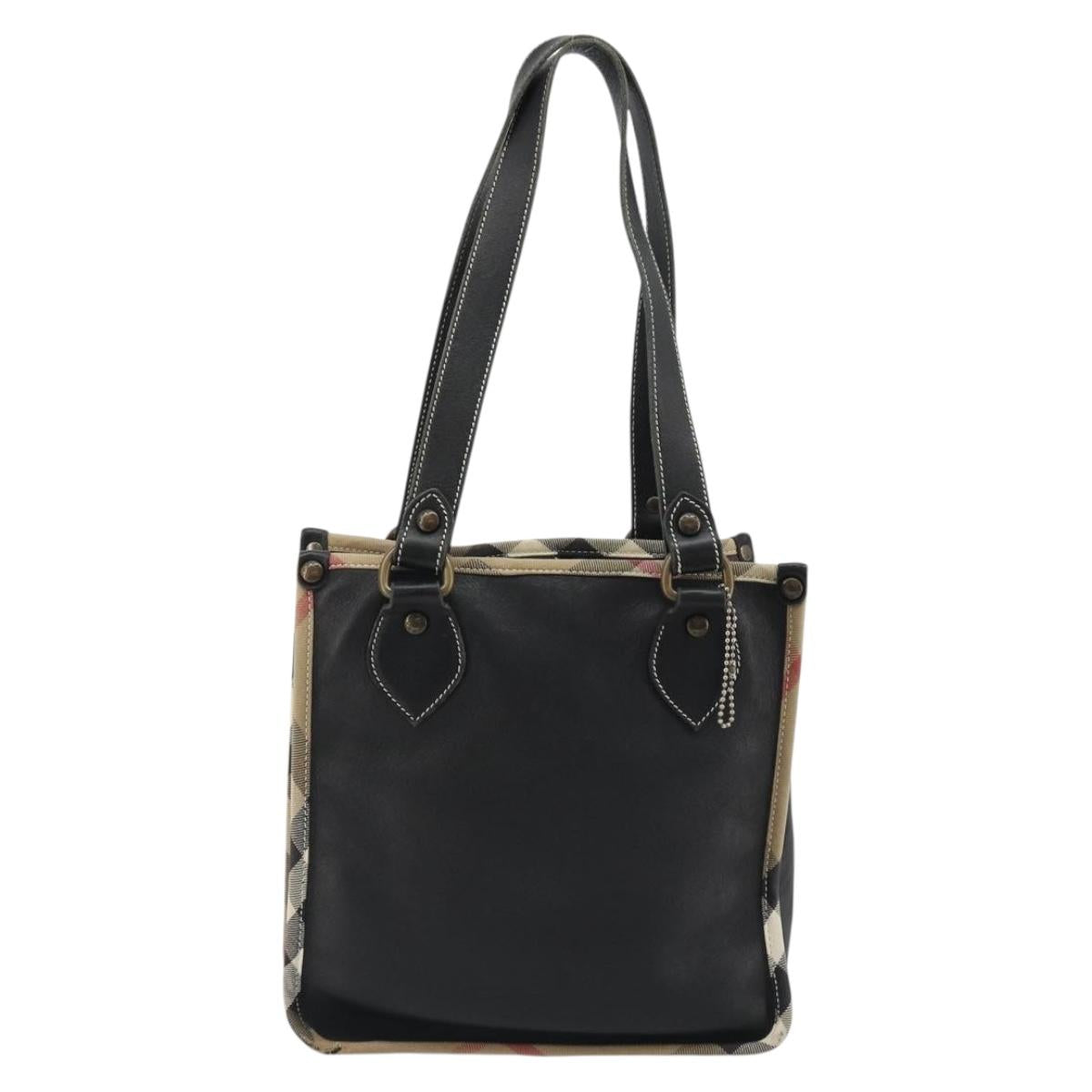BURBERRY Nova Check Shoulder Bag Leather Canvas Beige Black Auth bs35984A