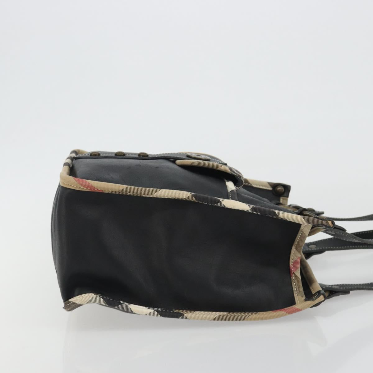 BURBERRY Nova Check Shoulder Bag Leather Canvas Beige Black Auth bs35984A