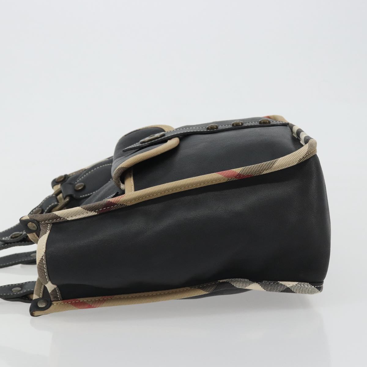 BURBERRY Nova Check Shoulder Bag Leather Canvas Beige Black Auth bs35984A