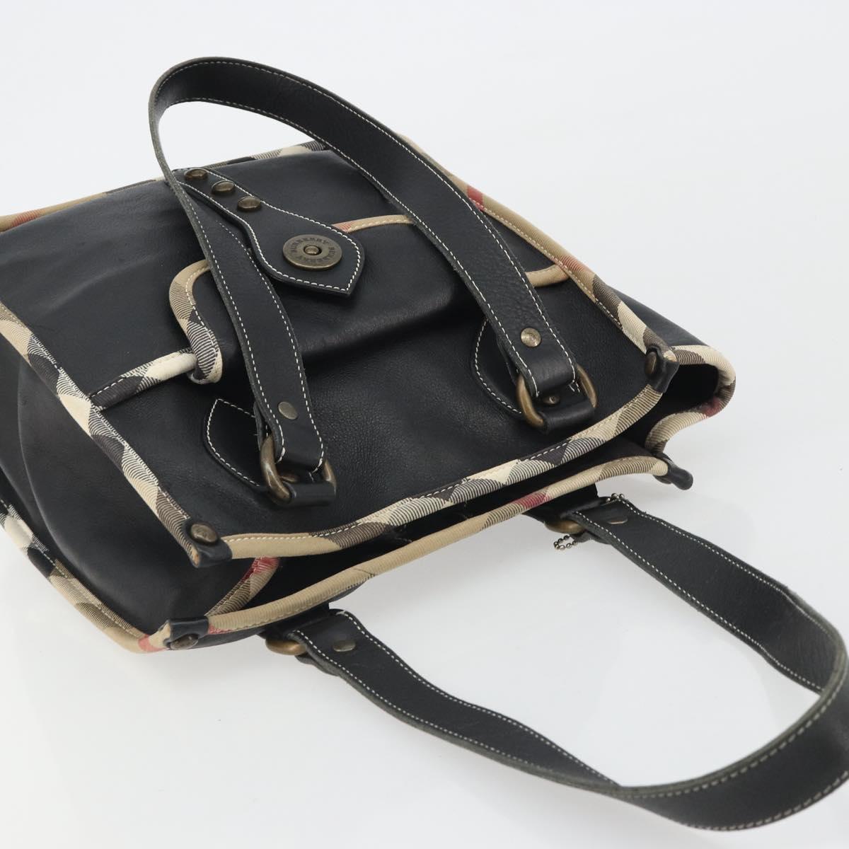 BURBERRY Nova Check Shoulder Bag Leather Canvas Beige Black Auth bs35984A