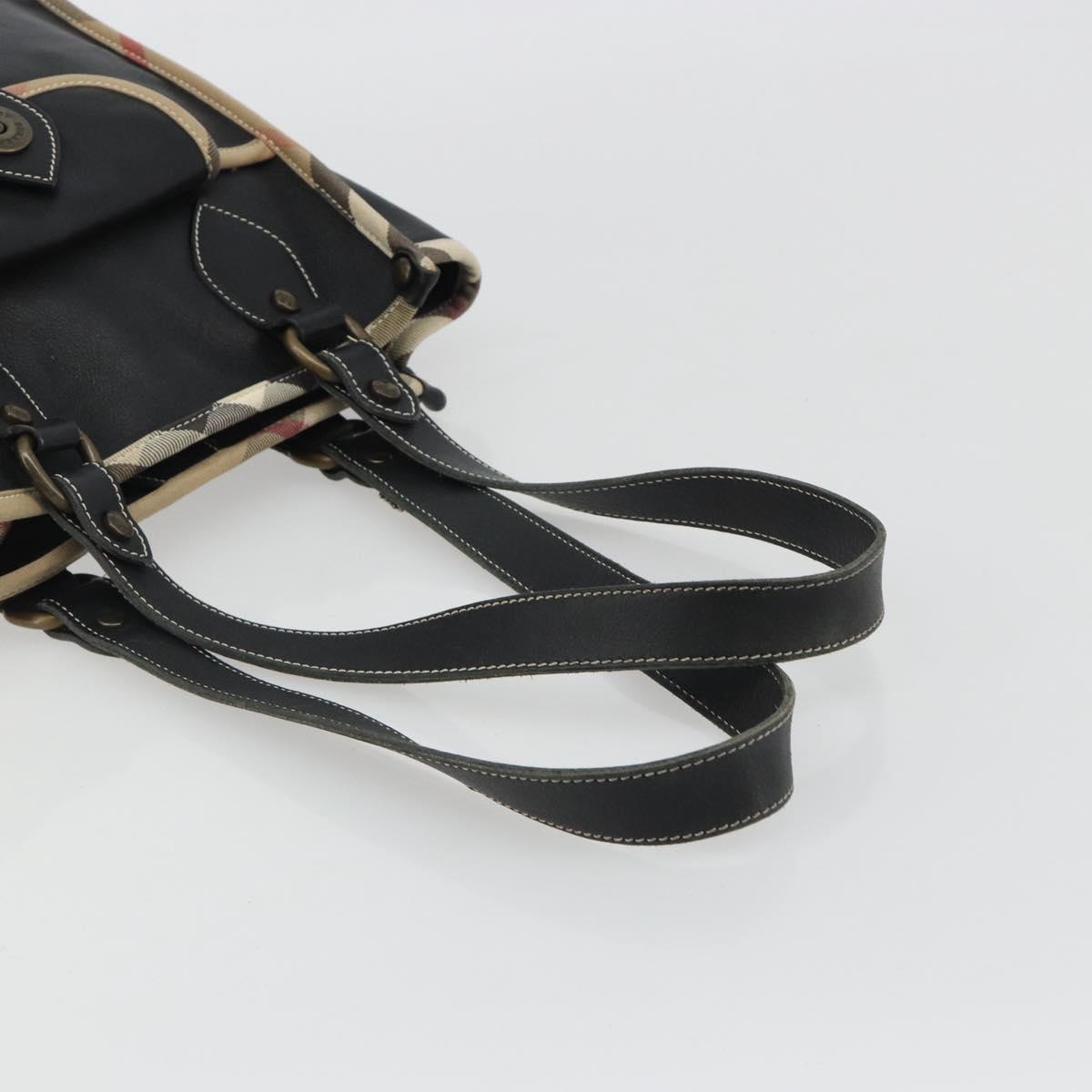 BURBERRY Nova Check Shoulder Bag Leather Canvas Beige Black Auth bs35984A