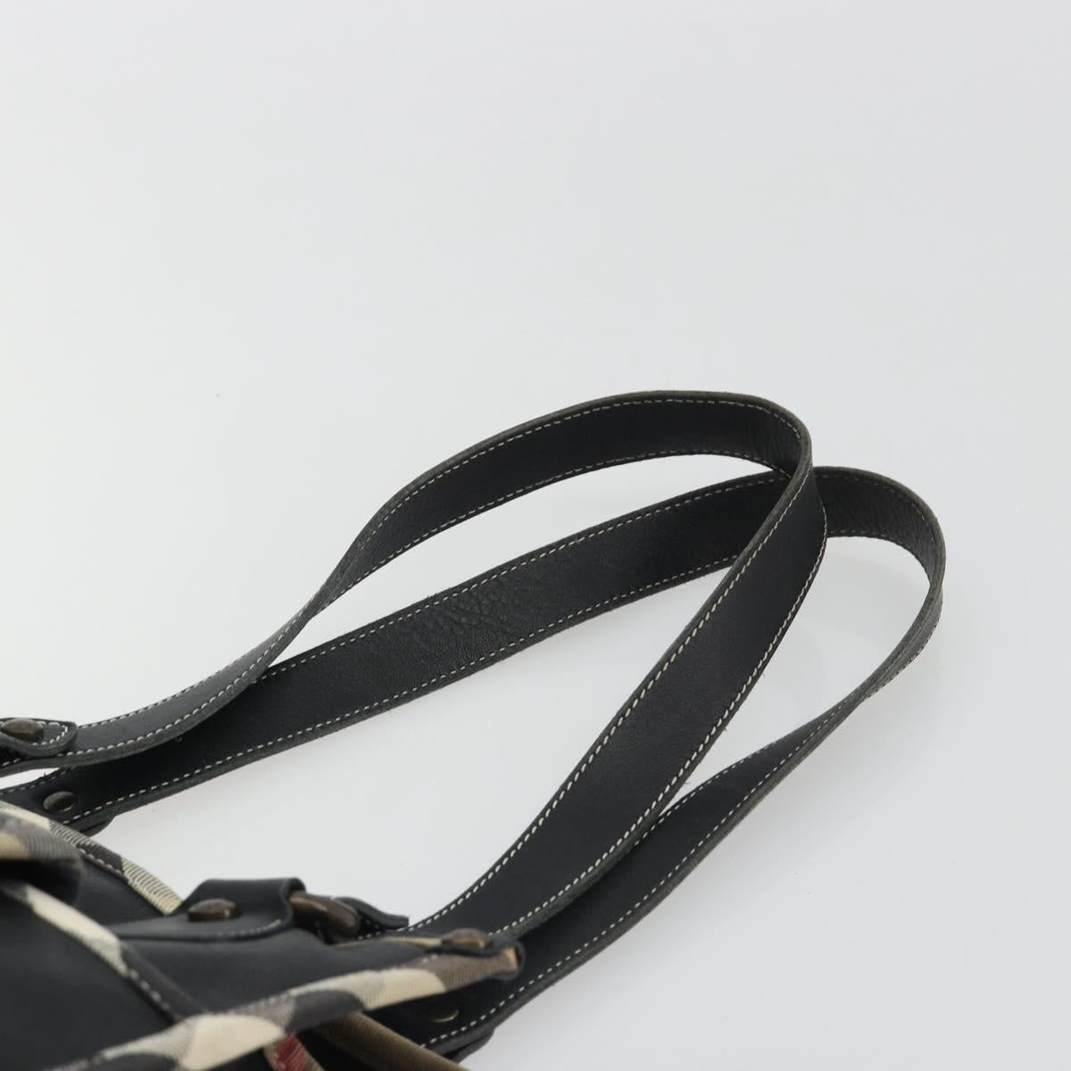 BURBERRY Nova Check Shoulder Bag Leather Canvas Beige Black Auth bs35984A