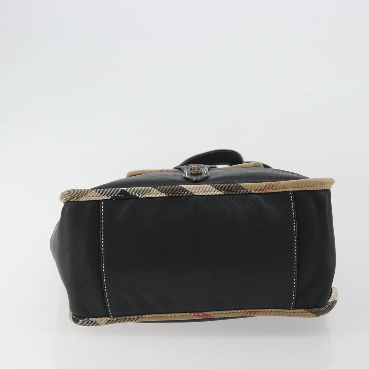 BURBERRY Nova Check Shoulder Bag Leather Canvas Beige Black Auth bs35984A