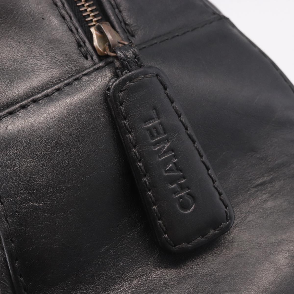 CHANEL Wild Stitch Hand Bag Leather Black CC Auth bs35985