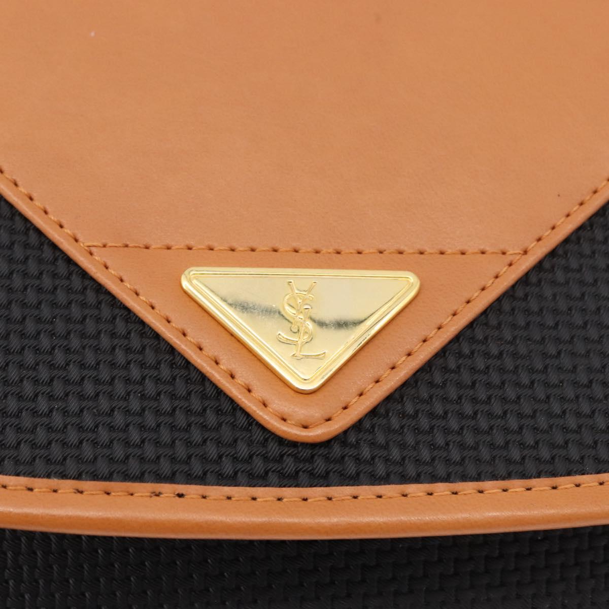SAINT LAURENT Shoulder Bag PVC Canvas Black Gold Auth bs35986