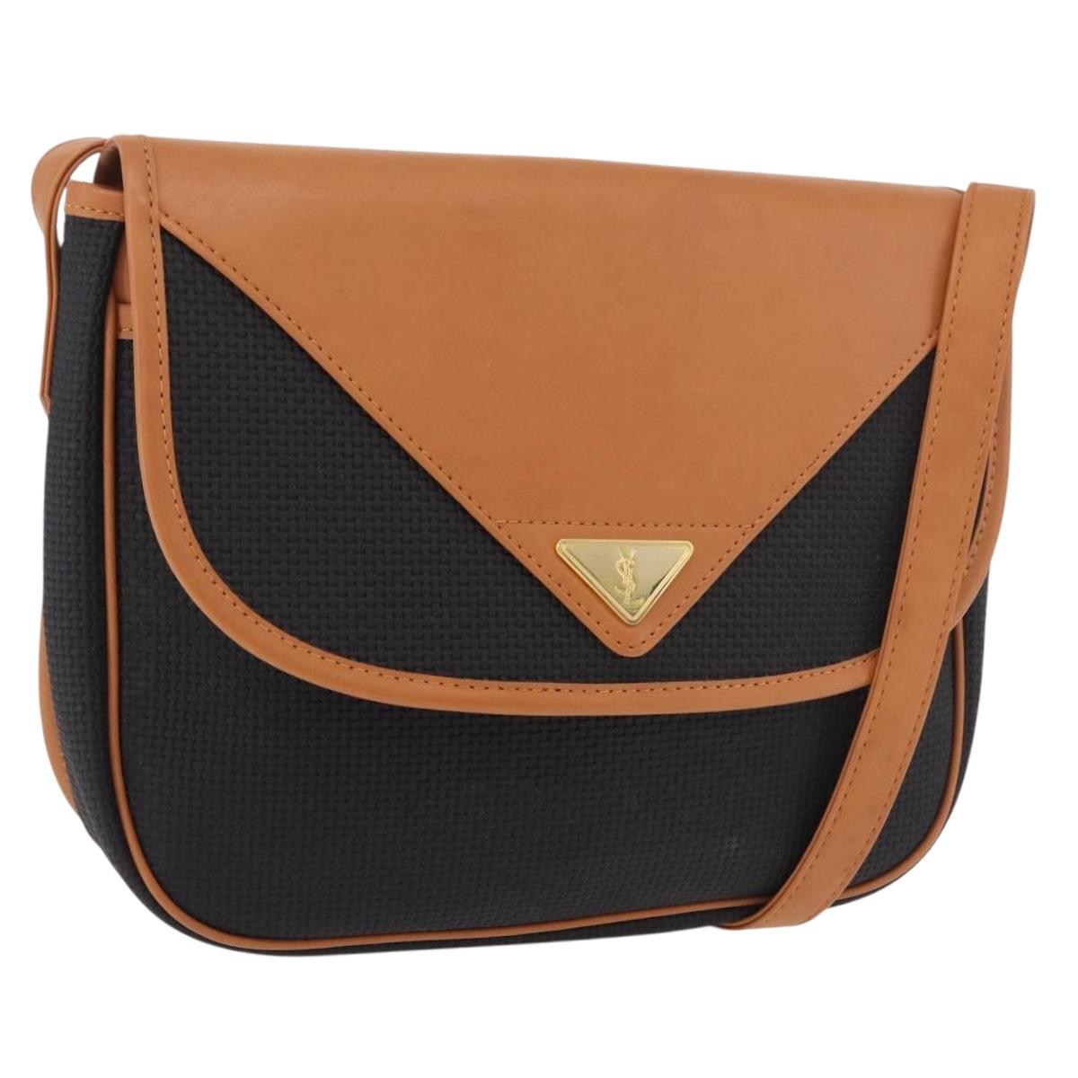 SAINT LAURENT Shoulder Bag PVC Canvas Black Gold Auth bs35986