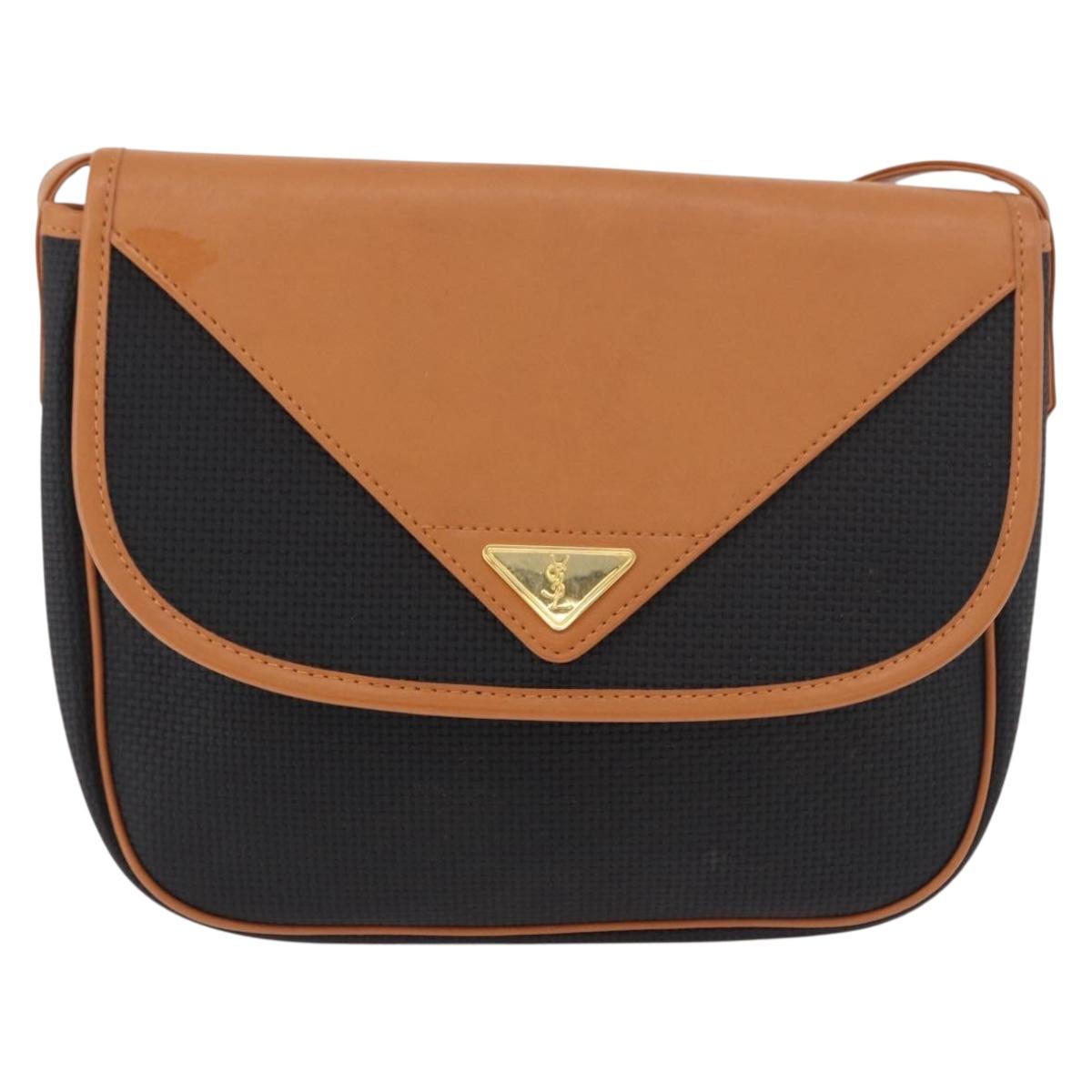 SAINT LAURENT Shoulder Bag PVC Canvas Black Gold Auth bs35986