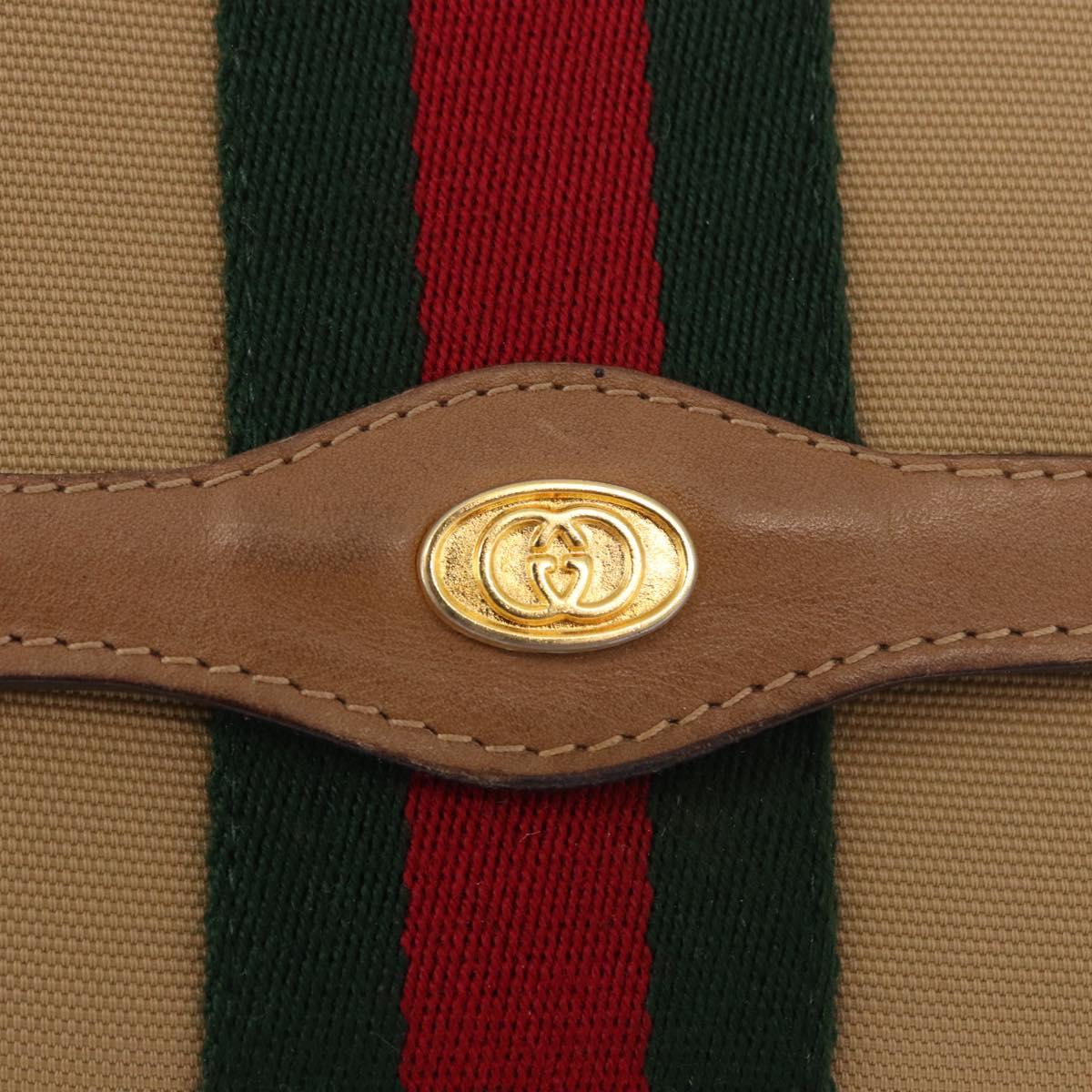 GUCCI Web Sherry Line Clutch Bag Canvas Beige Gold 010 378 Auth bs35987