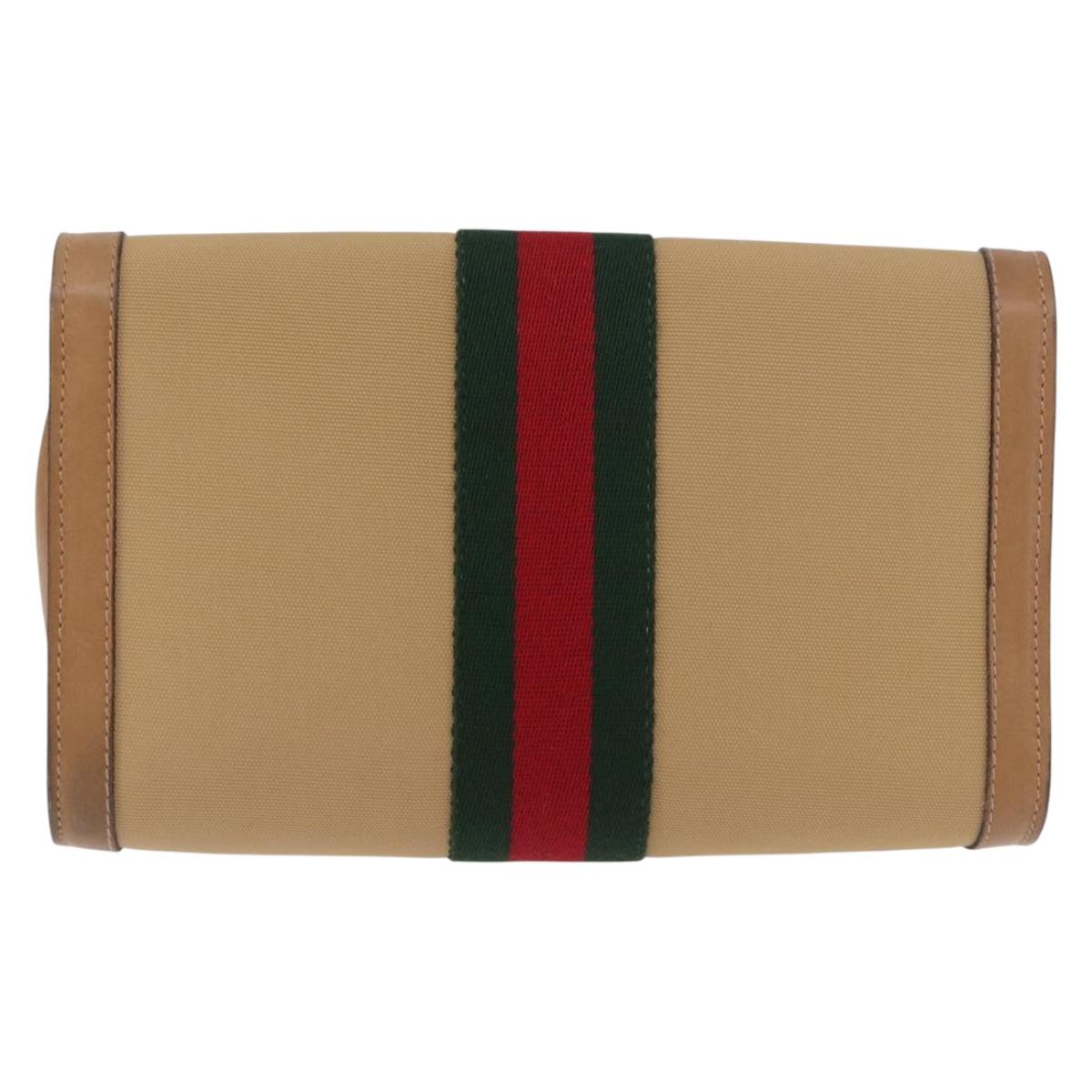 GUCCI Web Sherry Line Clutch Bag Canvas Beige Gold 010 378 Auth bs35987