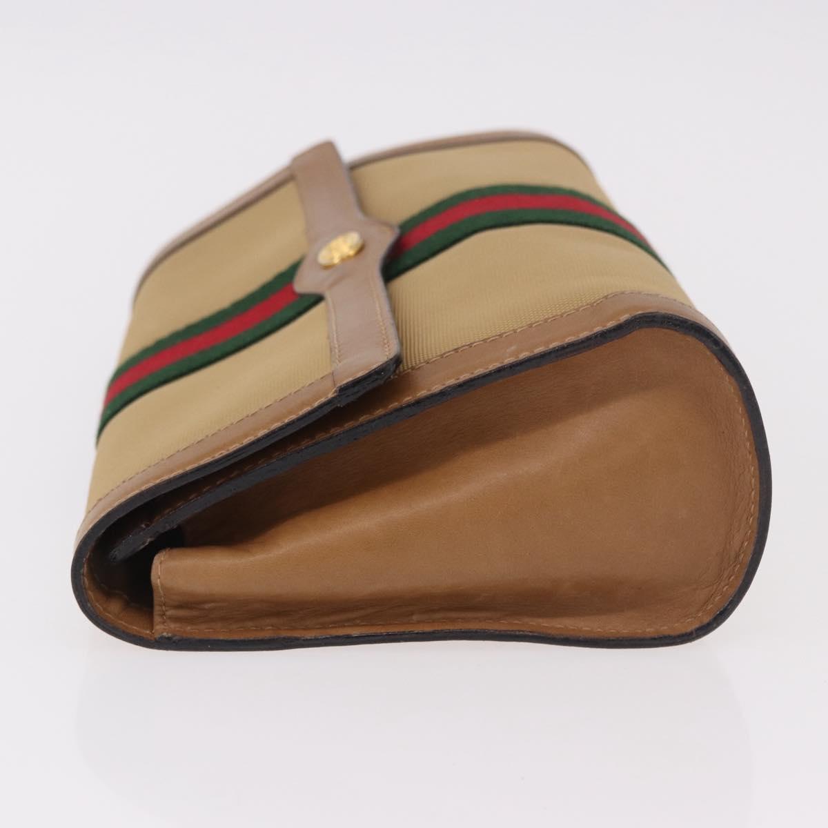 GUCCI Web Sherry Line Clutch Bag Canvas Beige Gold 010 378 Auth bs35987