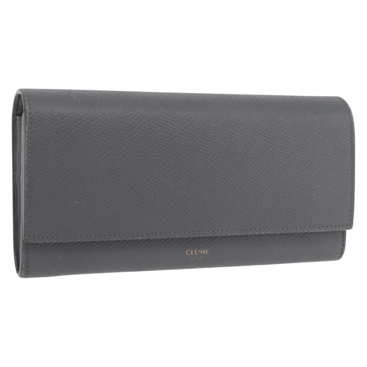 CELINE Long Wallet Leather Gray Gold Auth bs35988A