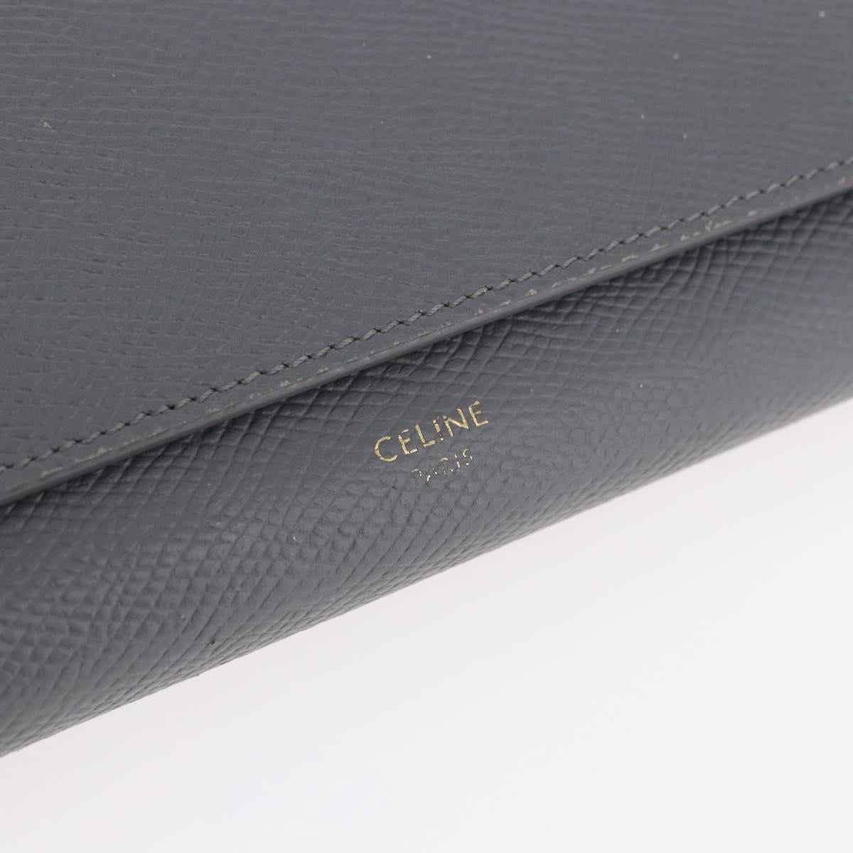 CELINE Long Wallet Leather Gray Gold Auth bs35988A