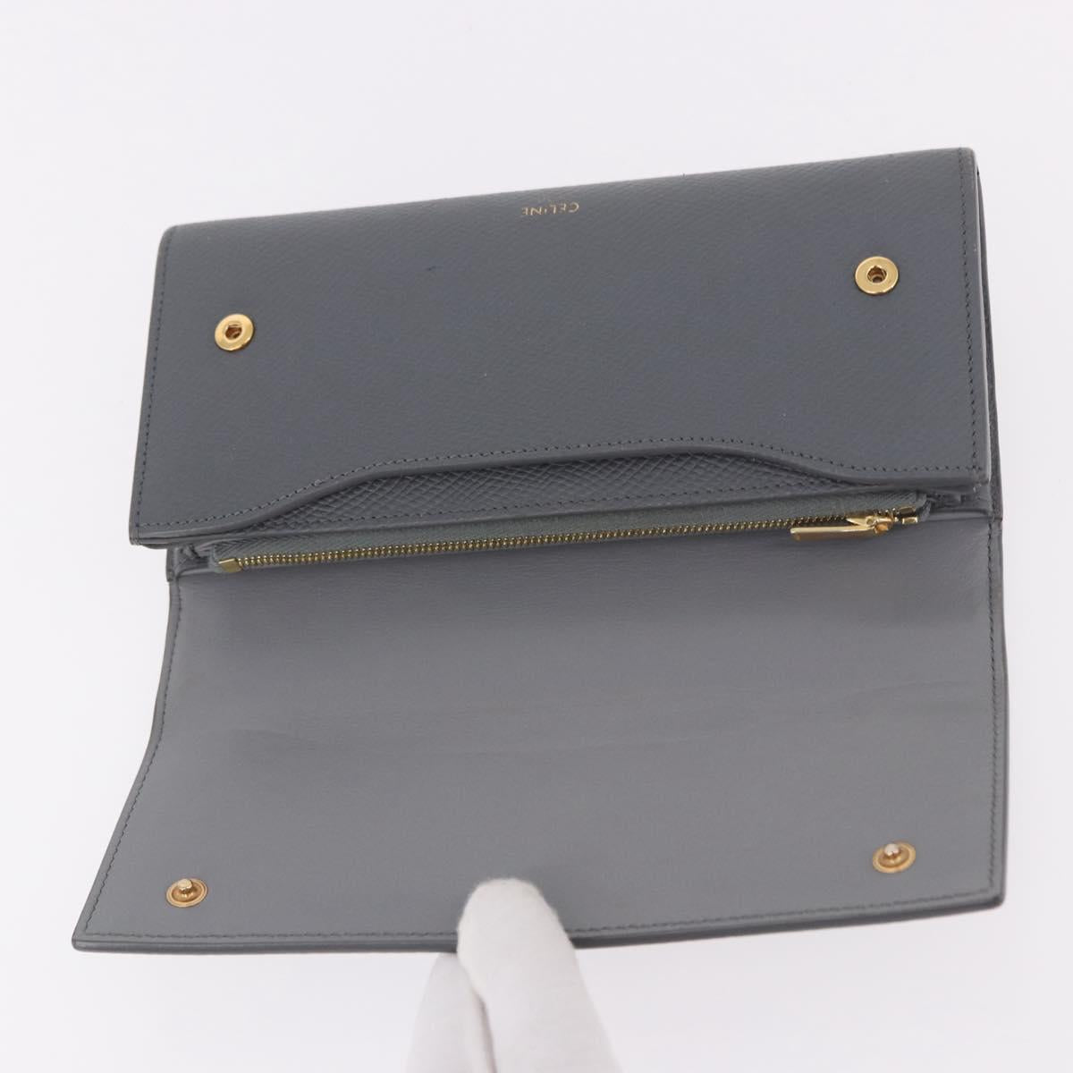 CELINE Long Wallet Leather Gray Gold Auth bs35988A