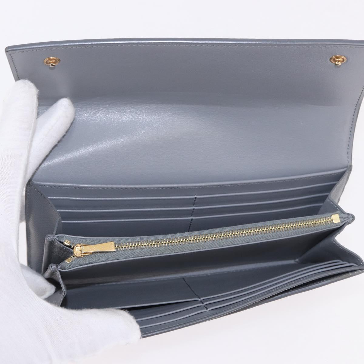 CELINE Long Wallet Leather Gray Gold Auth bs35988A