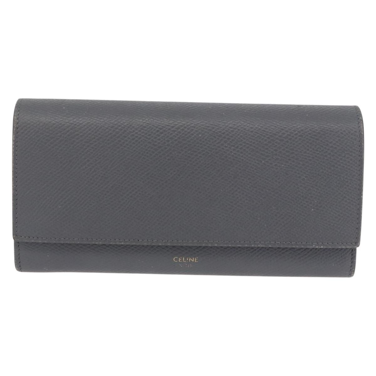 CELINE Long Wallet Leather Gray Gold Auth bs35988A