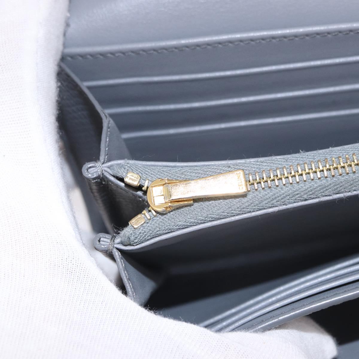 CELINE Long Wallet Leather Gray Gold Auth bs35988A