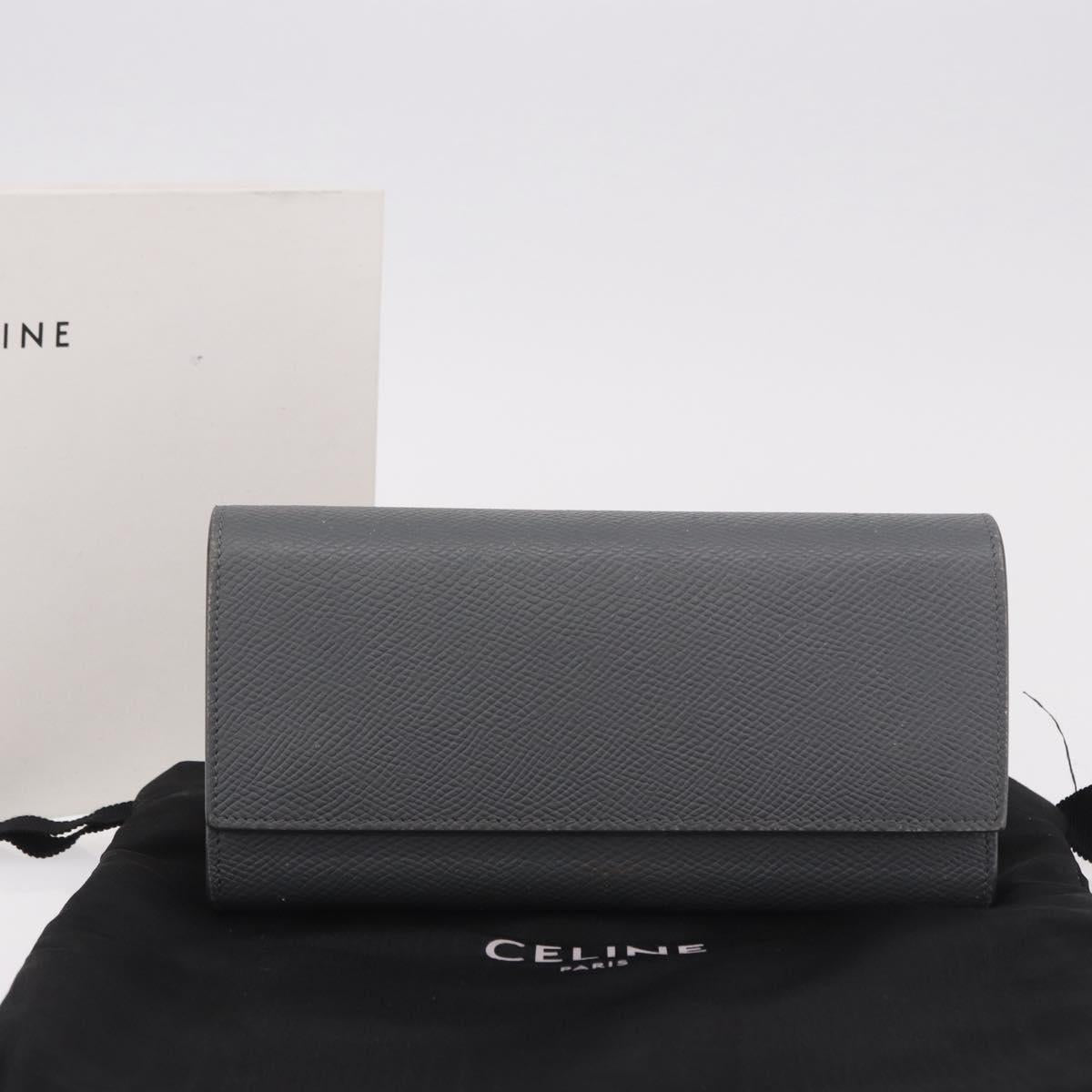 CELINE Long Wallet Leather Gray Gold Auth bs35988A