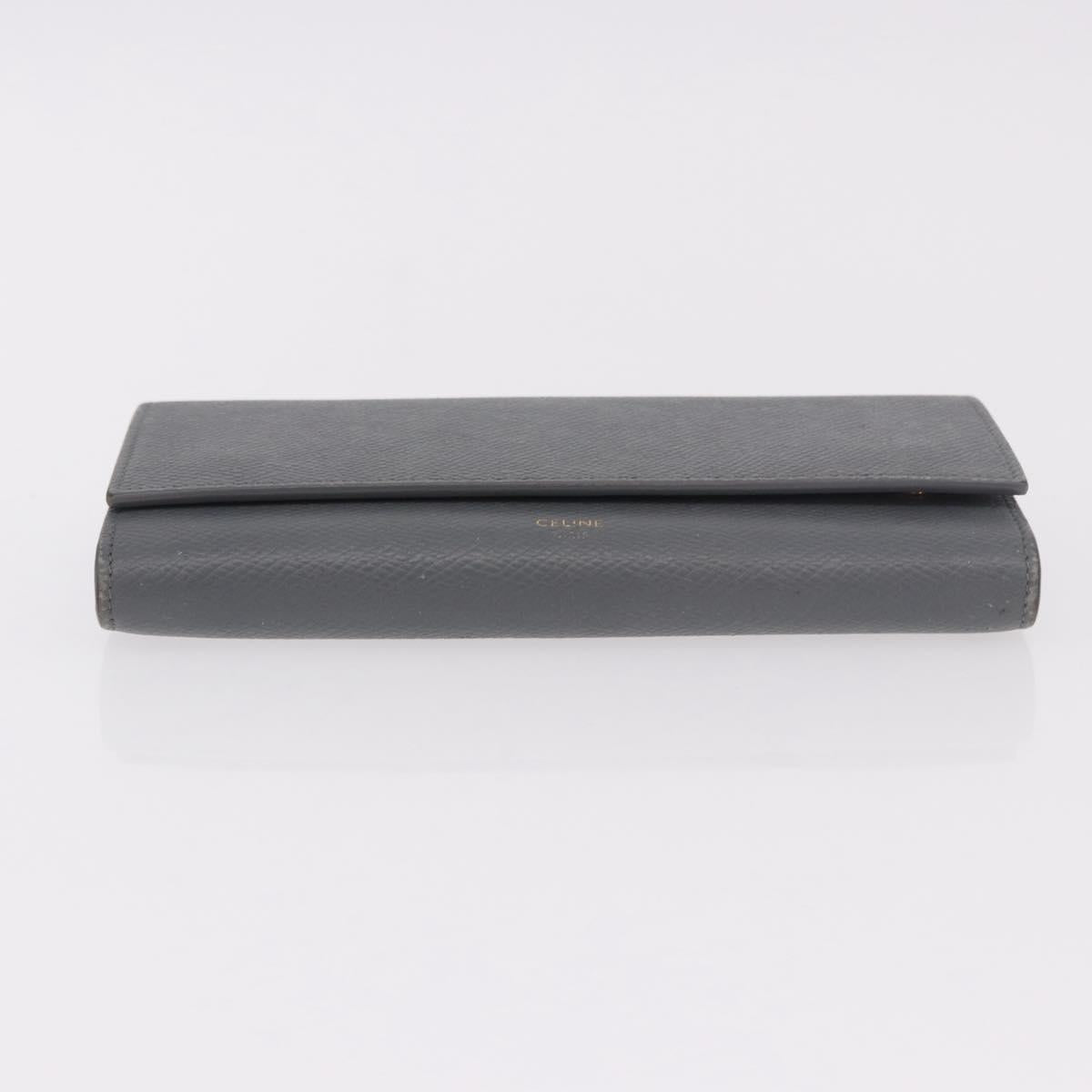CELINE Long Wallet Leather Gray Gold Auth bs35988A