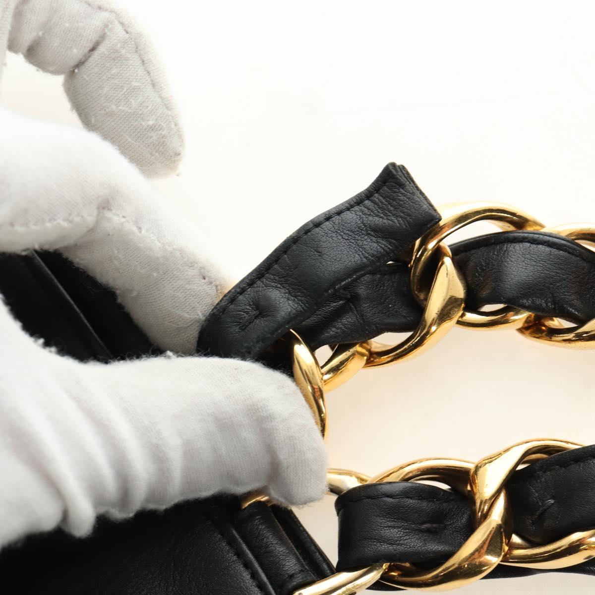 CHANEL COCO Mark Chain Tote Bag Leather Black Gold CC Auth bs35989V