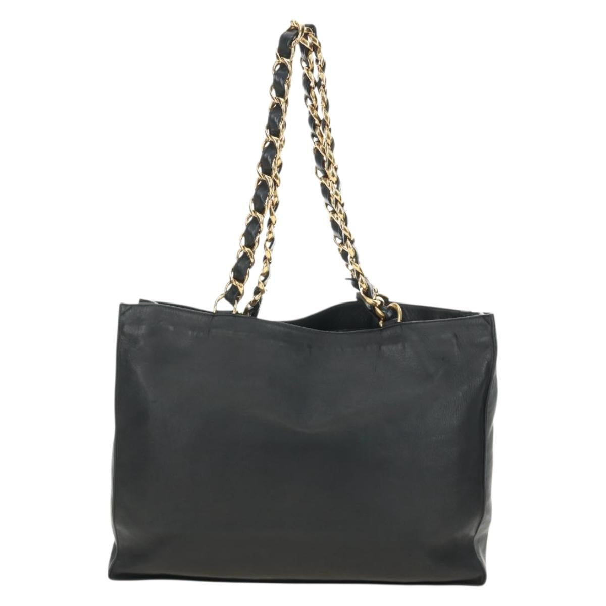 CHANEL COCO Mark Chain Tote Bag Leather Black Gold CC Auth bs35989V