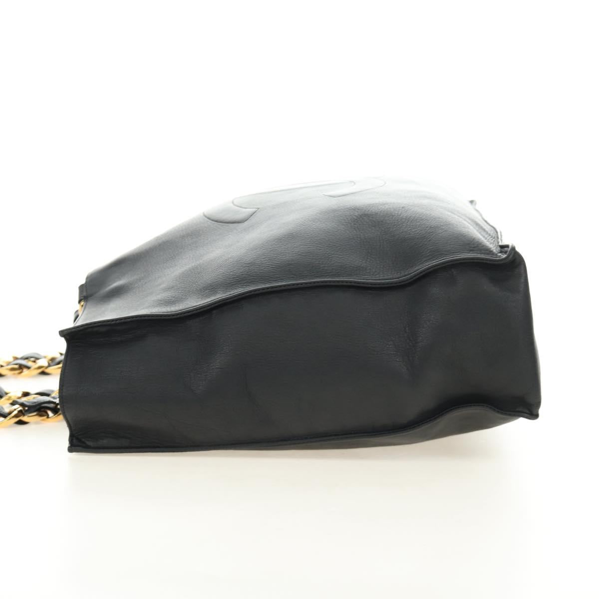 CHANEL COCO Mark Chain Tote Bag Leather Black Gold CC Auth bs35989V