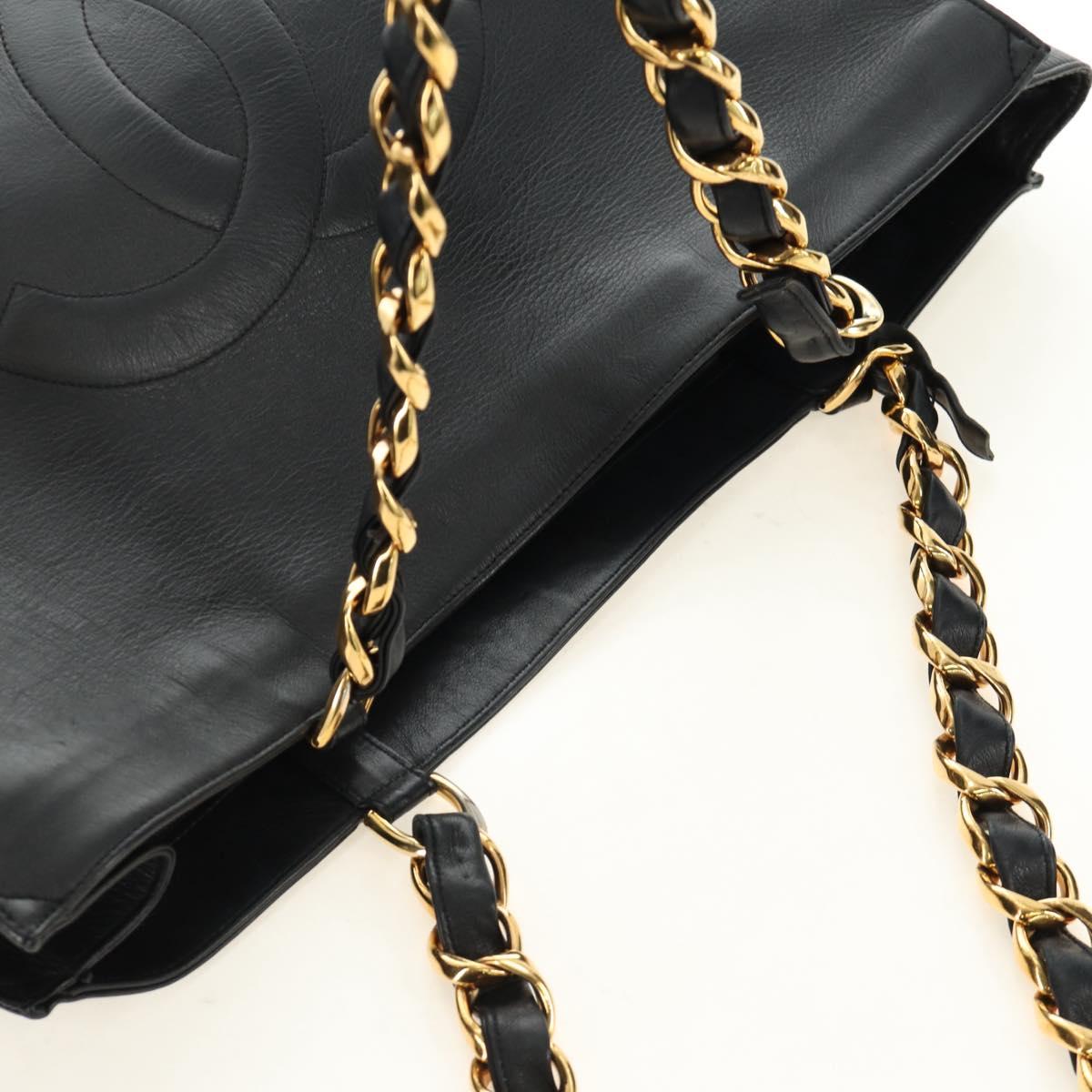 CHANEL COCO Mark Chain Tote Bag Leather Black Gold CC Auth bs35989V