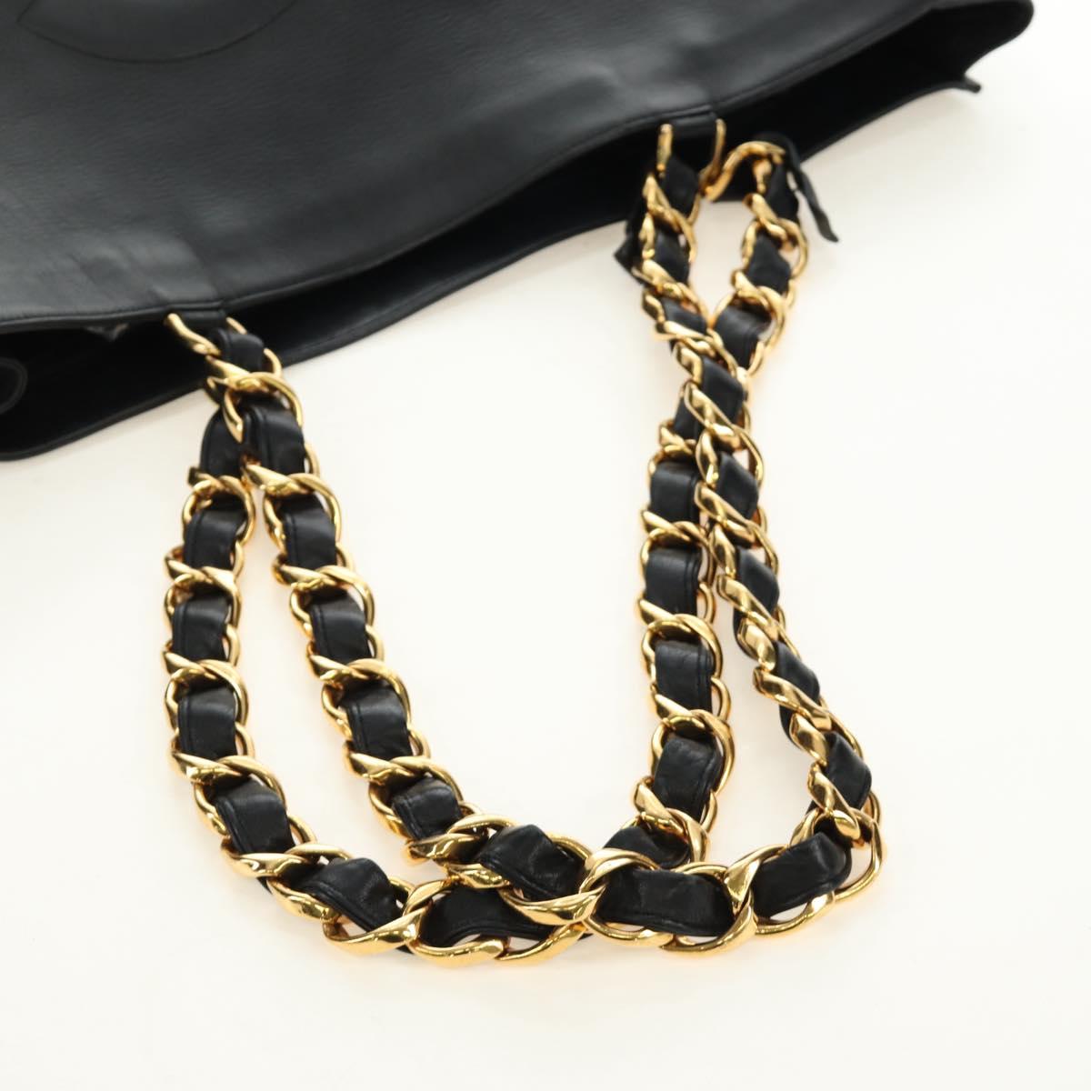 CHANEL COCO Mark Chain Tote Bag Leather Black Gold CC Auth bs35989V