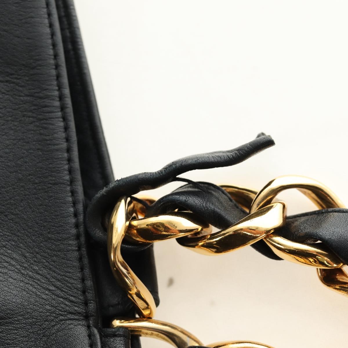 CHANEL COCO Mark Chain Tote Bag Leather Black Gold CC Auth bs35989V