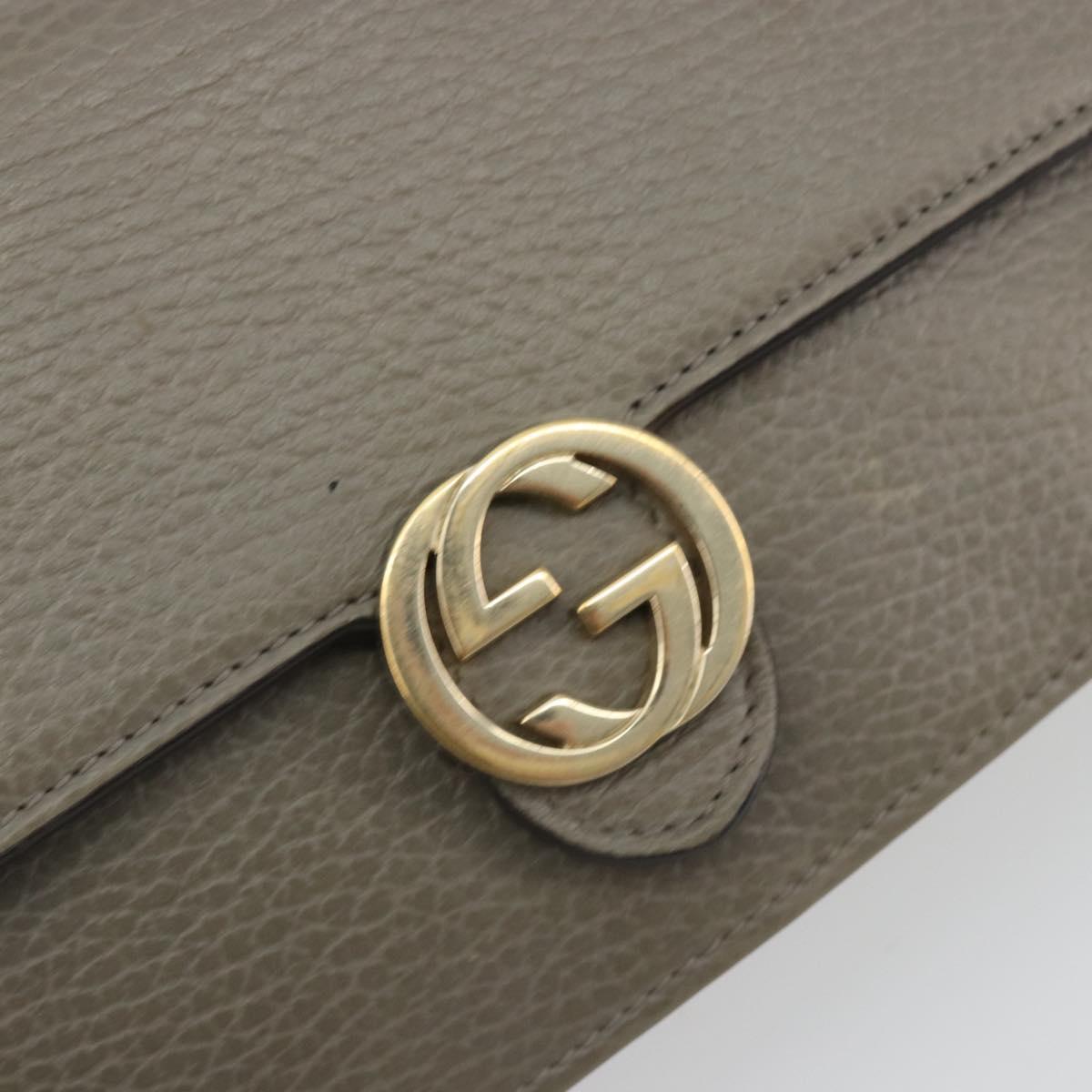 GUCCI Chain Interlocking Shoulder Wallet Leather Gray Gold 510314 Auth bs35991