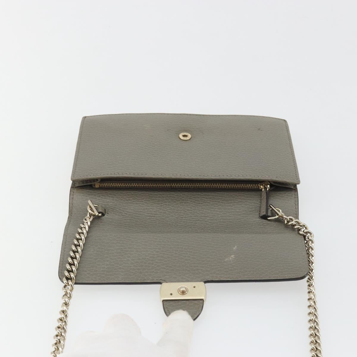 GUCCI Chain Interlocking Shoulder Wallet Leather Gray Gold 510314 Auth bs35991