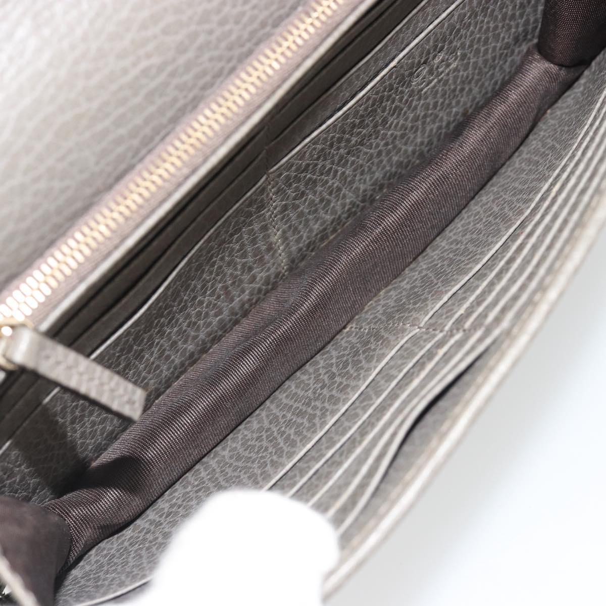 GUCCI Chain Interlocking Shoulder Wallet Leather Gray Gold 510314 Auth bs35991